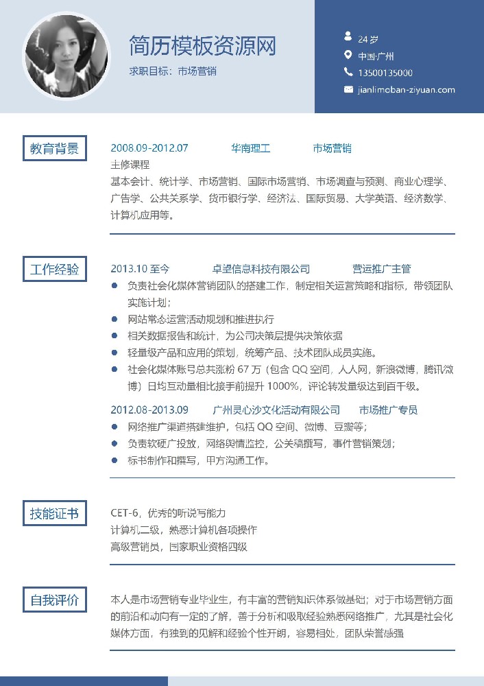 市场营销求职简历模板