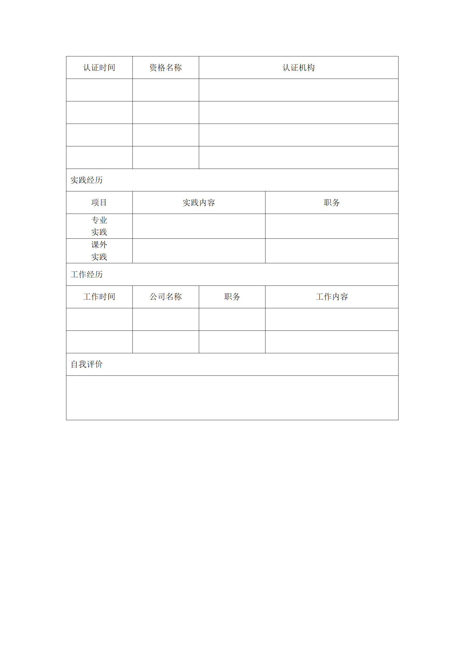 表格简历2页