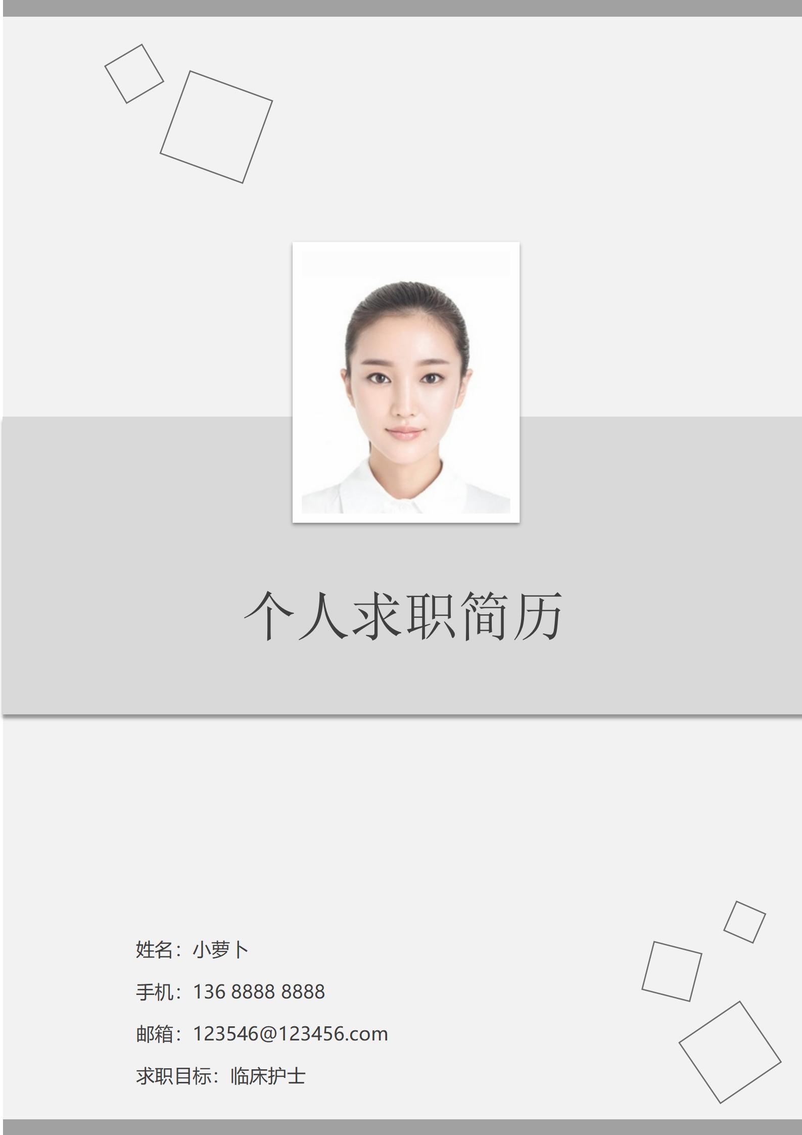 灰色健康护士4页简历样本