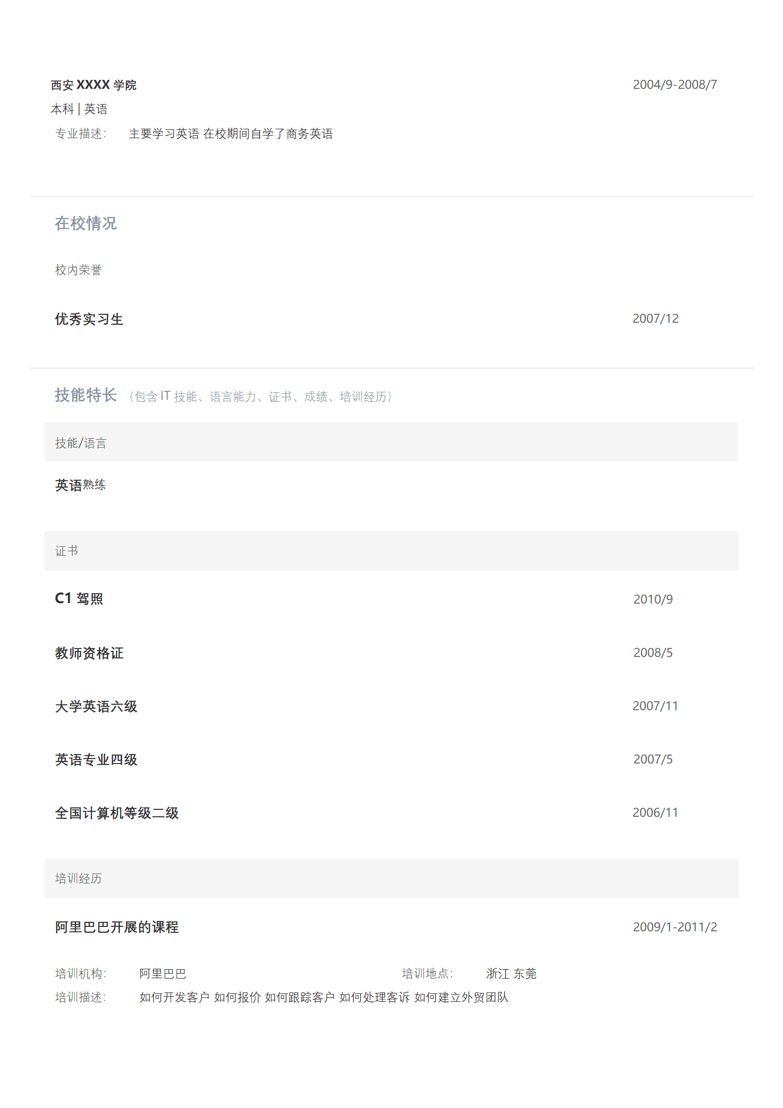 贸易专员贸易助理类岗位求职简历模板