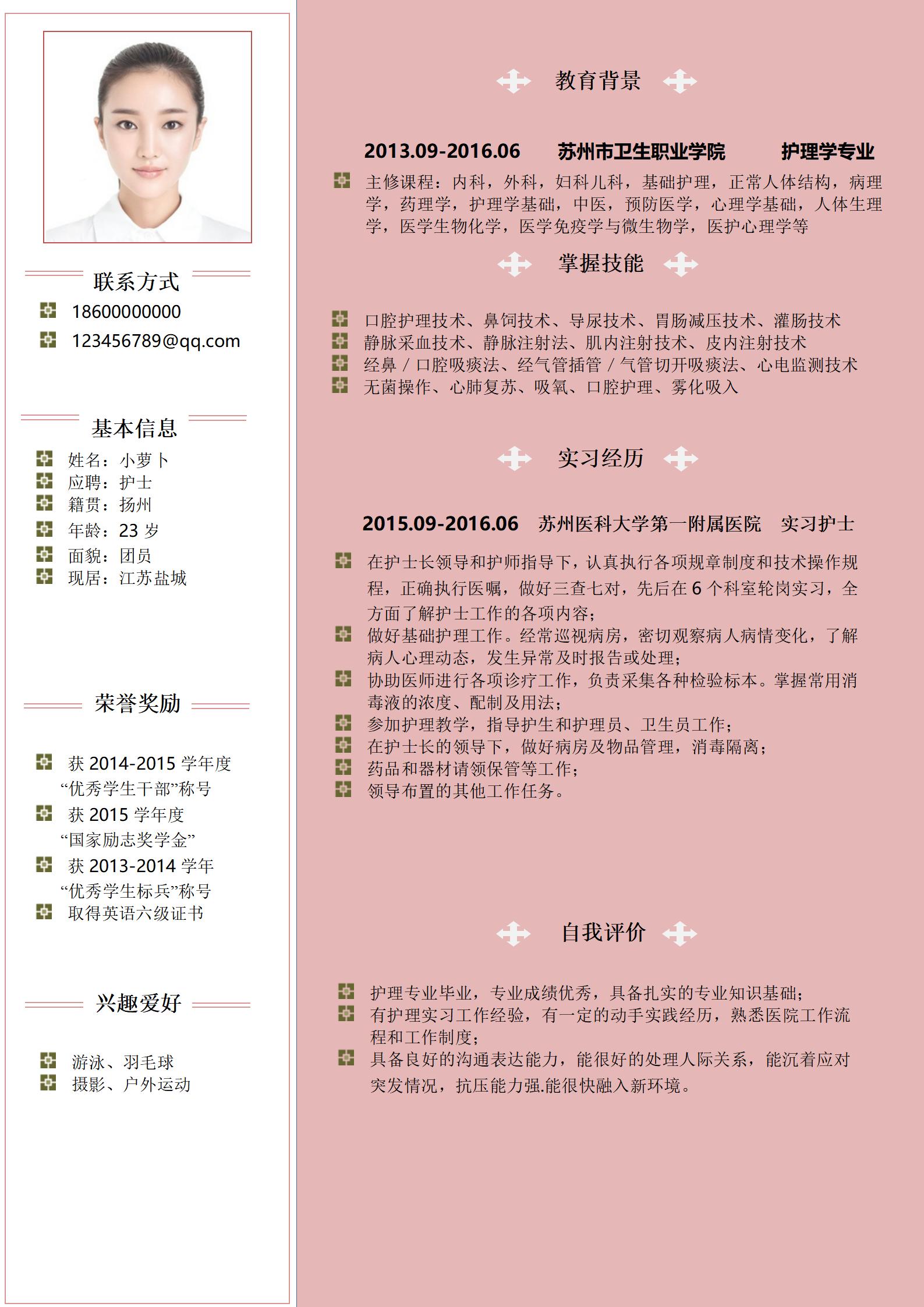 创意绿色生态护士简历模板