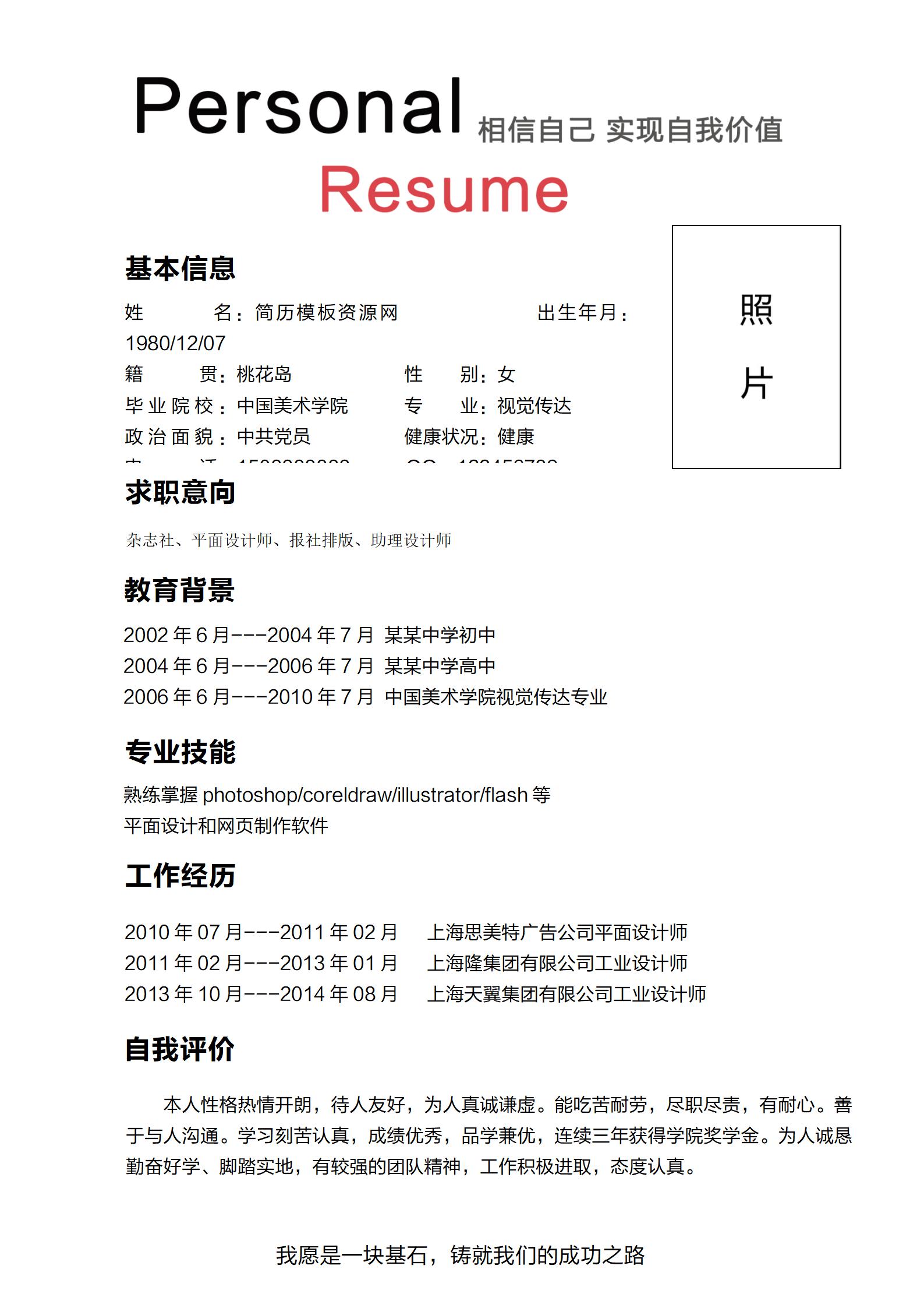 时尚简约大学生简历模板组合