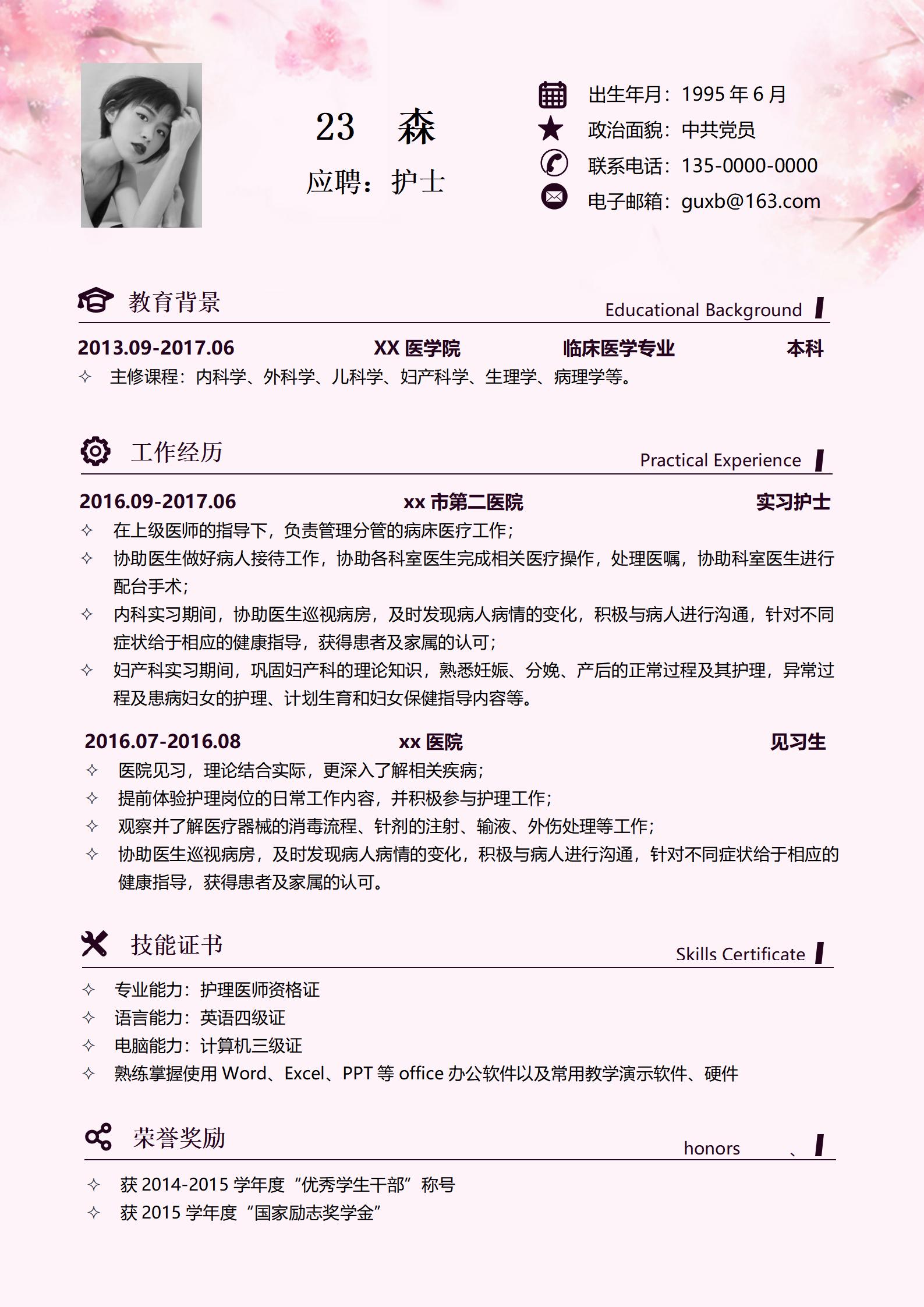 页护士简历模板大全