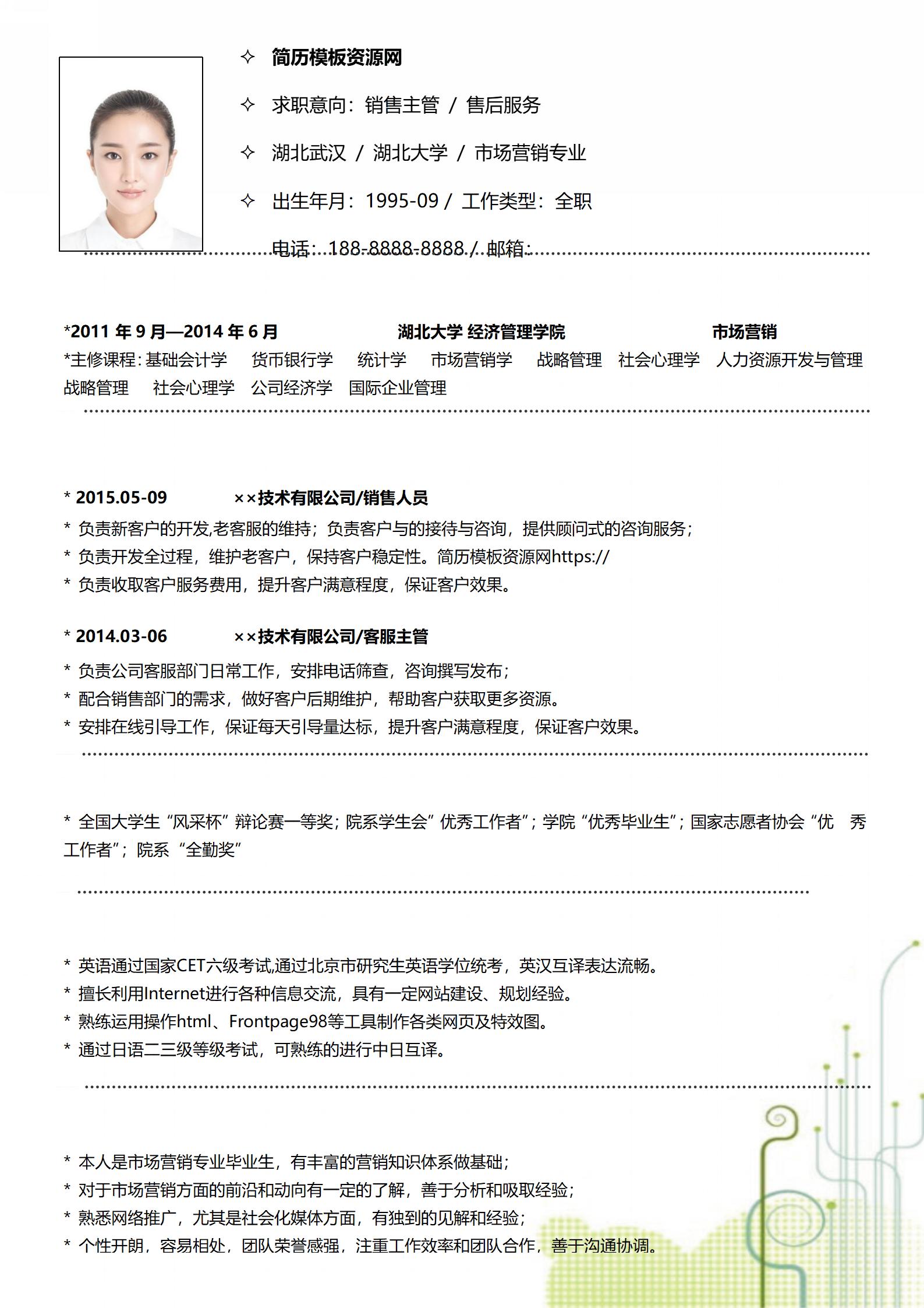 简历模板全套含封面自荐信
