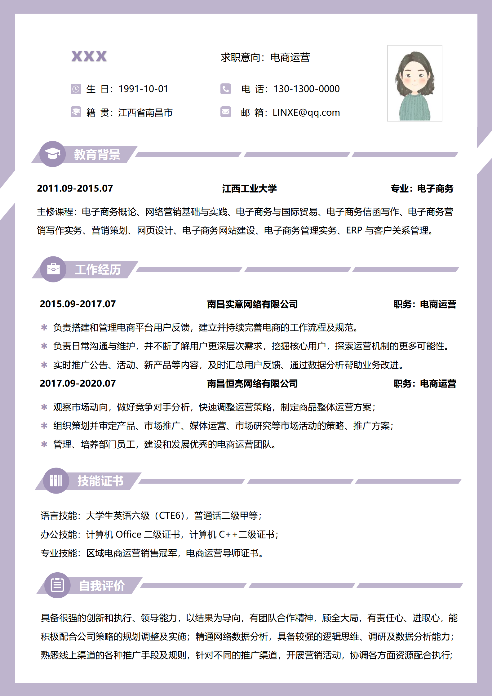 电子商务简历模板免费版(专业大气)