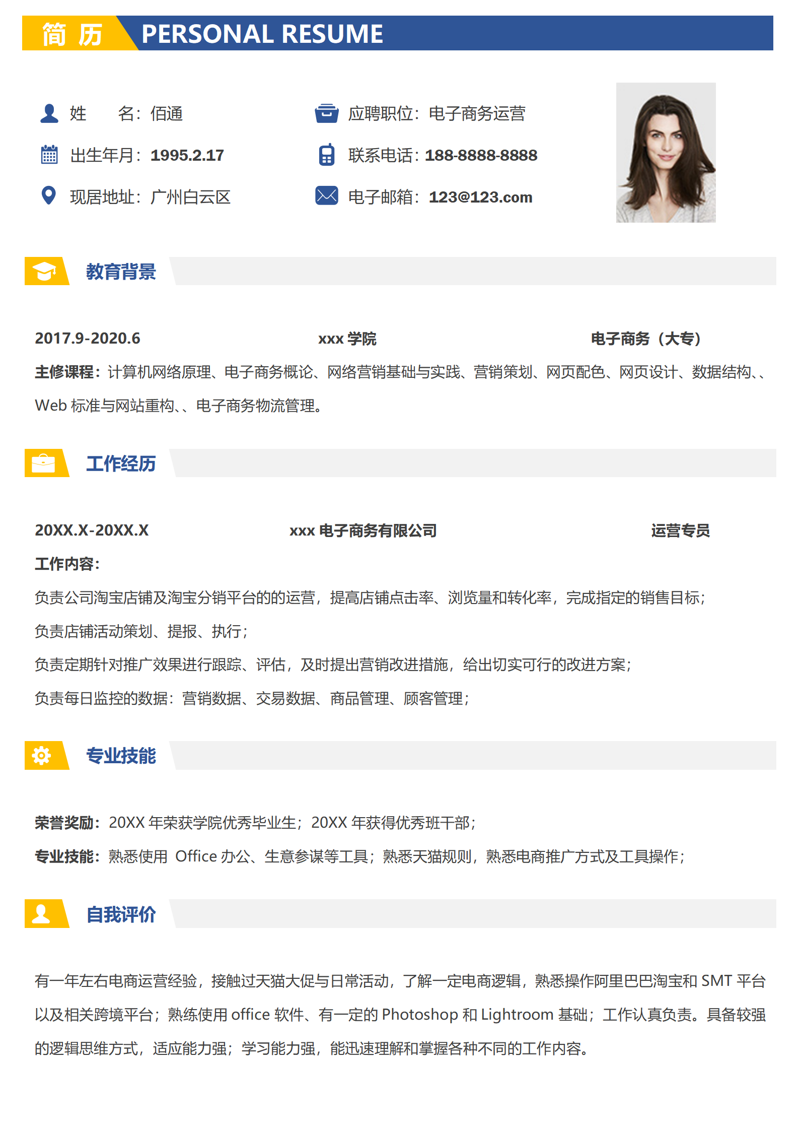 高效电商运营简历模板（免费下载）