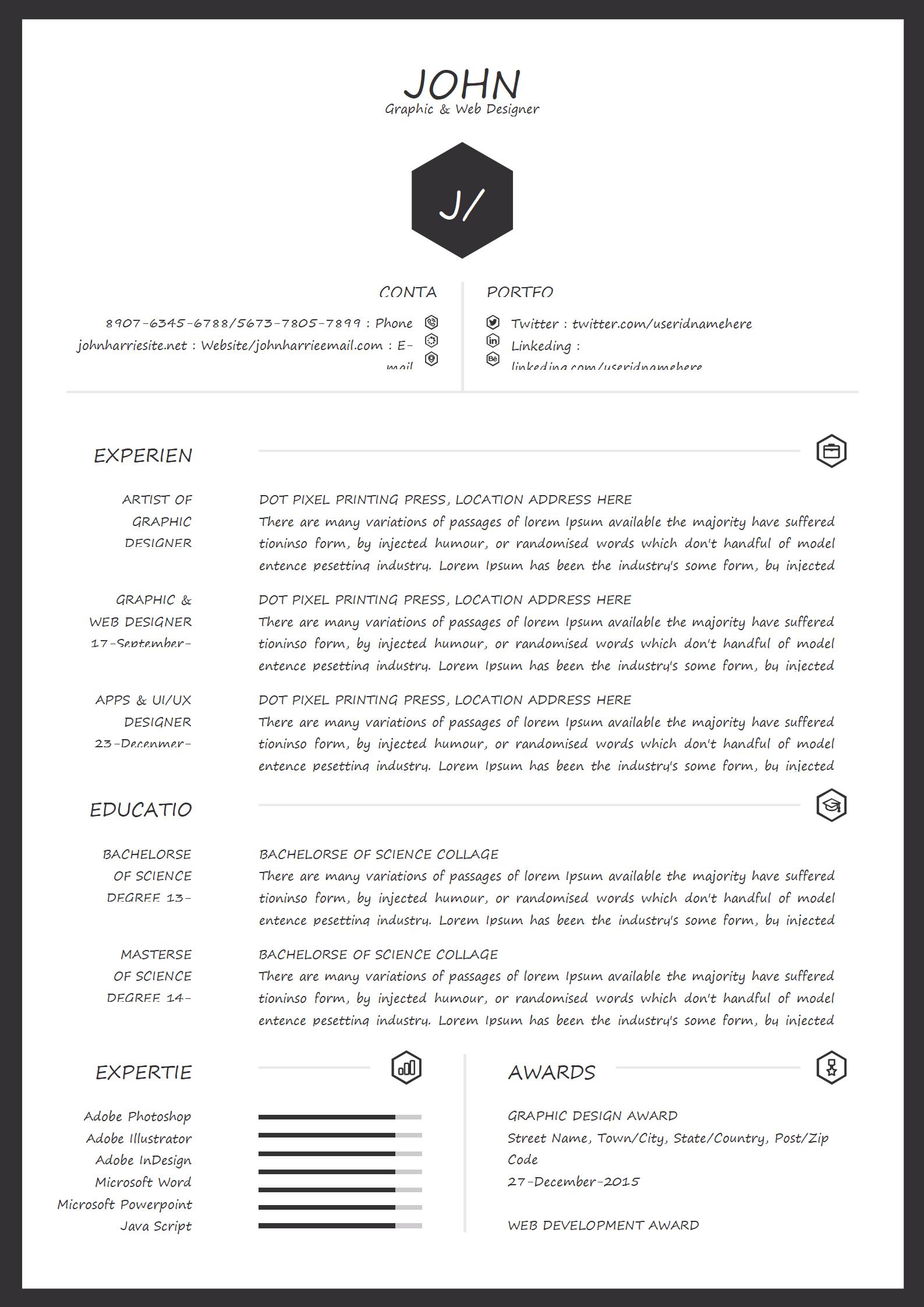免费白色清爽英文简历模板