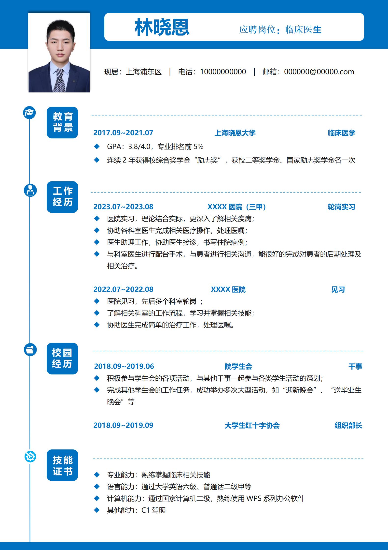 医学人才必备简历模板免费定制