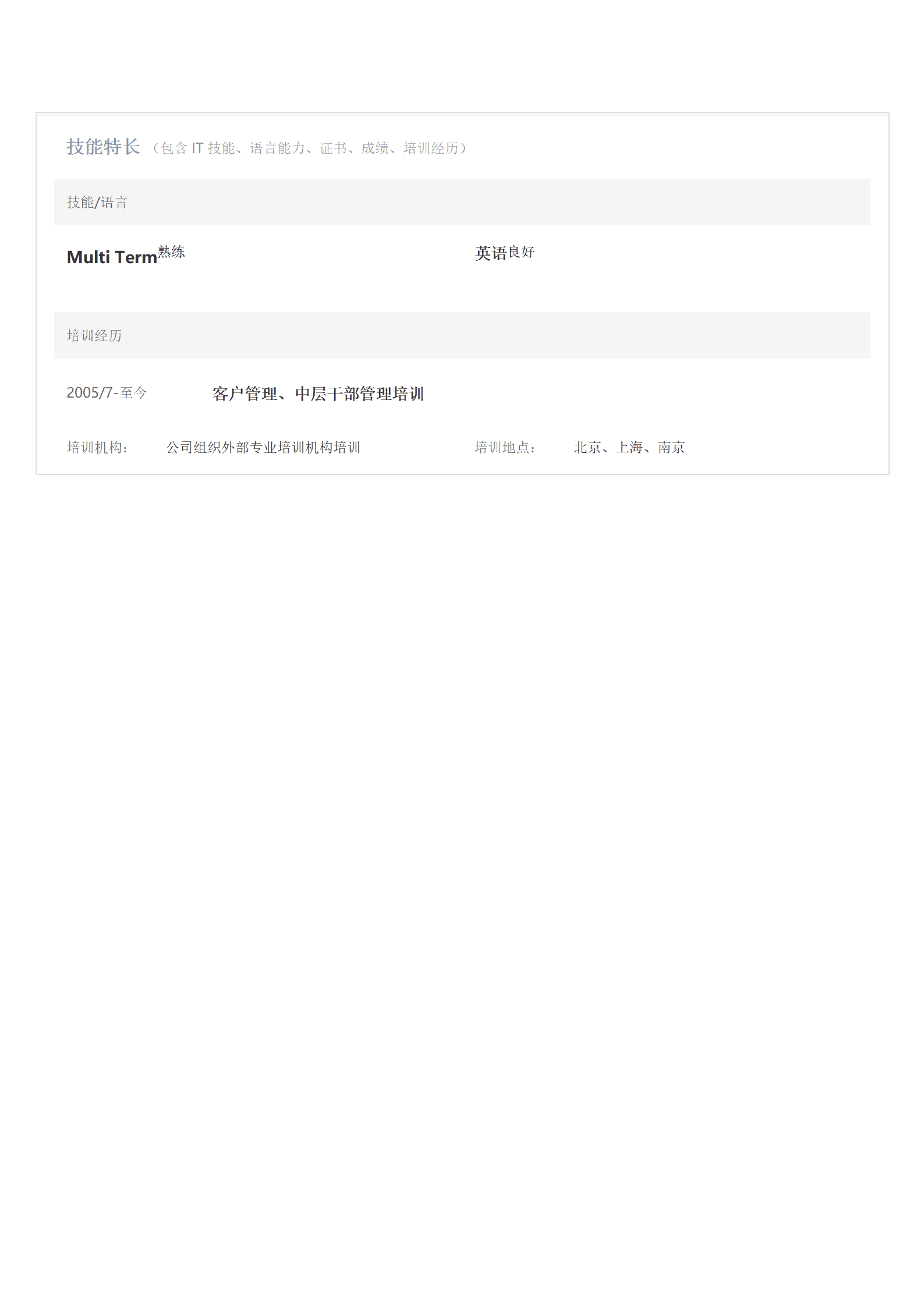 市场营销拓展管理类相关岗位求职简历模板