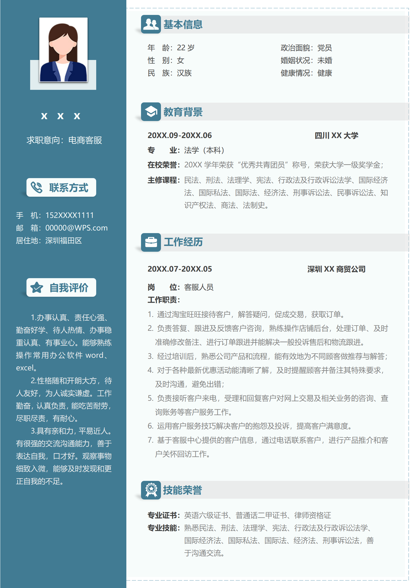 客服免费简历模板（含工作经验）