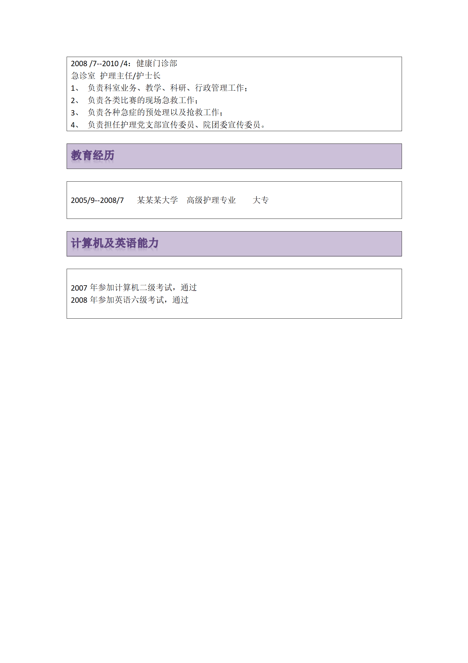 护理人员应聘医疗助理岗位--具备多年医务方面工作经验