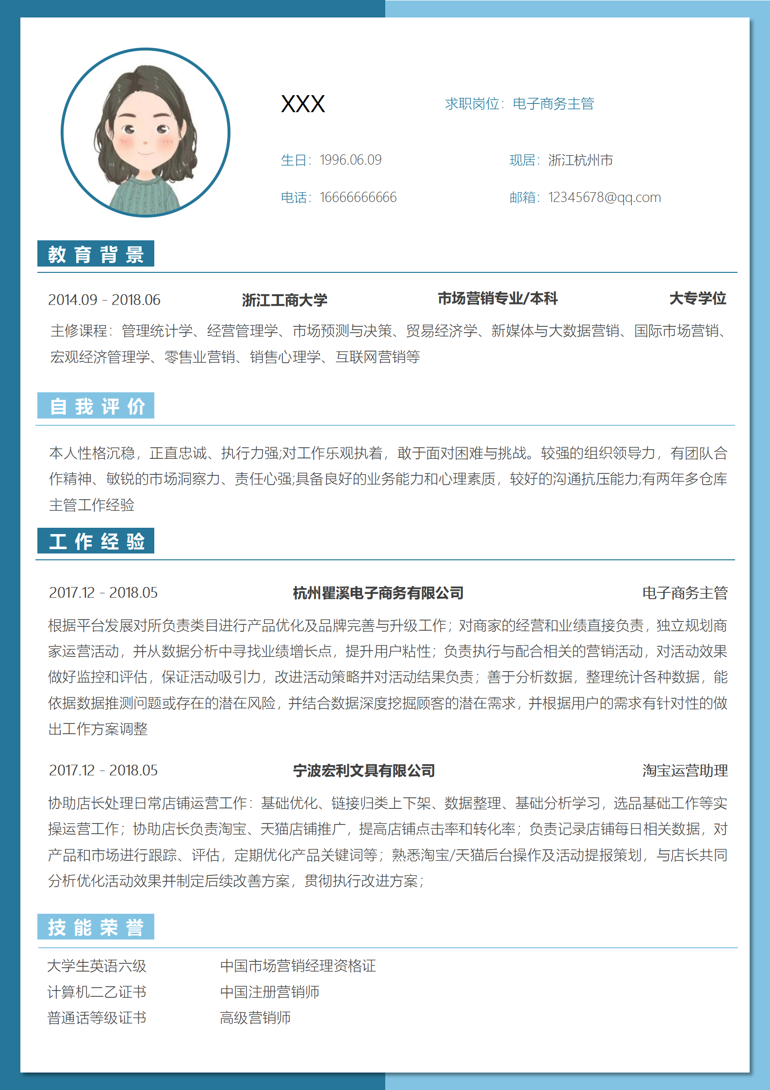 电子商务求职简历(免费成果导向设计)