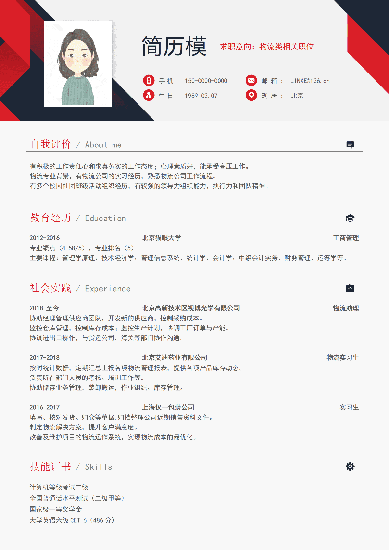 物流管理优秀简历模板