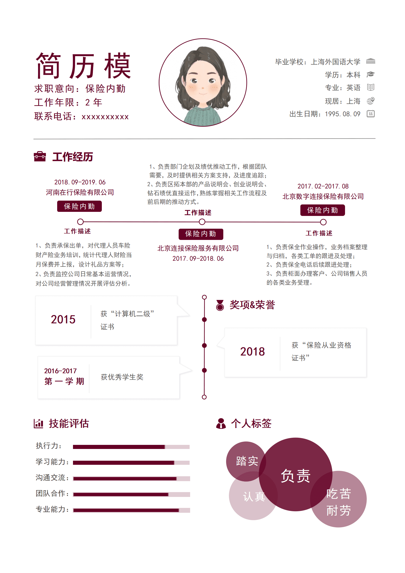 保险培训简历模板推荐
