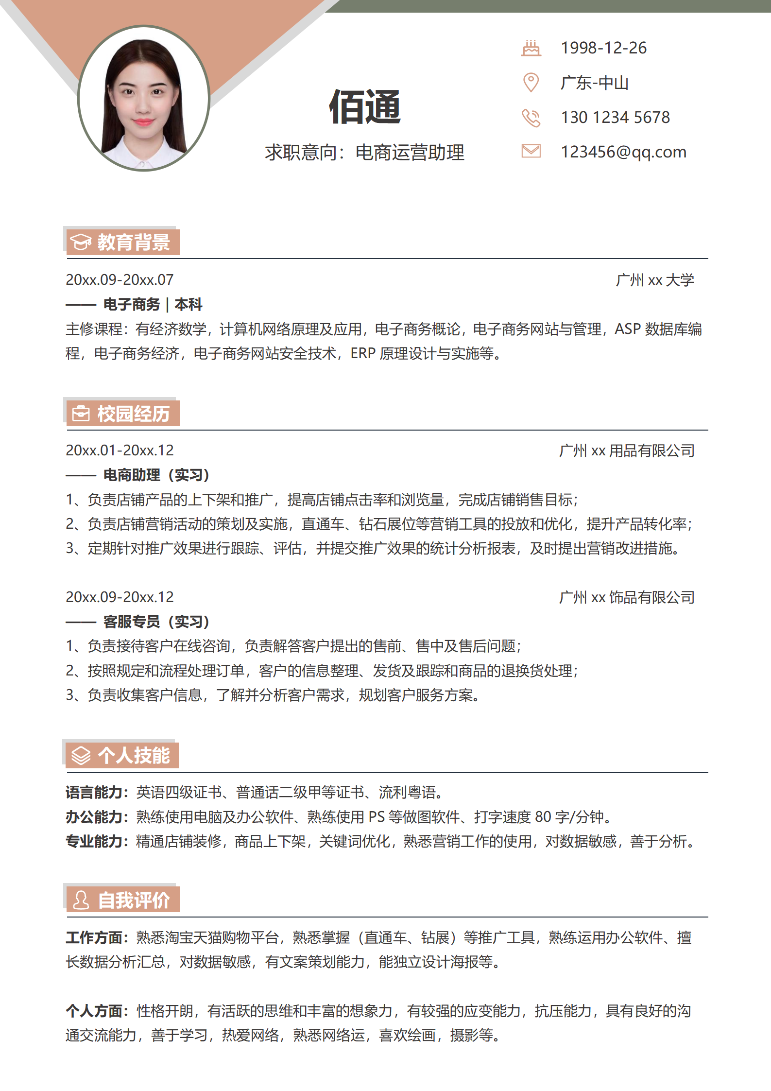 电商精英求职简历模板免费(含封面自荐信)