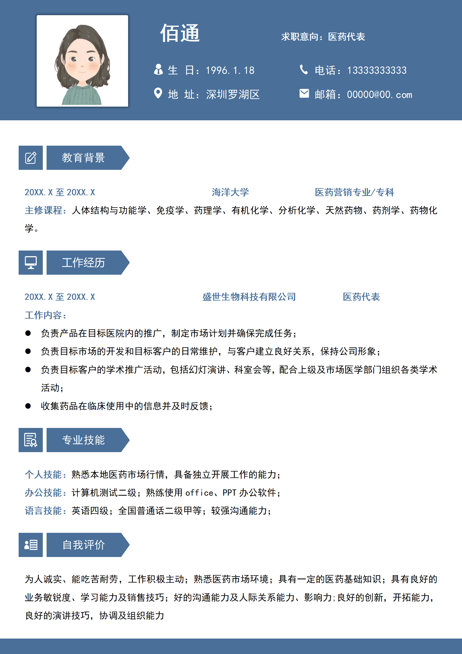 医药销售代表求职简历